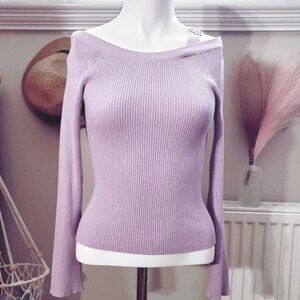 Fashion Nova Semi Off the Shoulder Knit Ribbed Long Sleeved Top- NWOT- S…